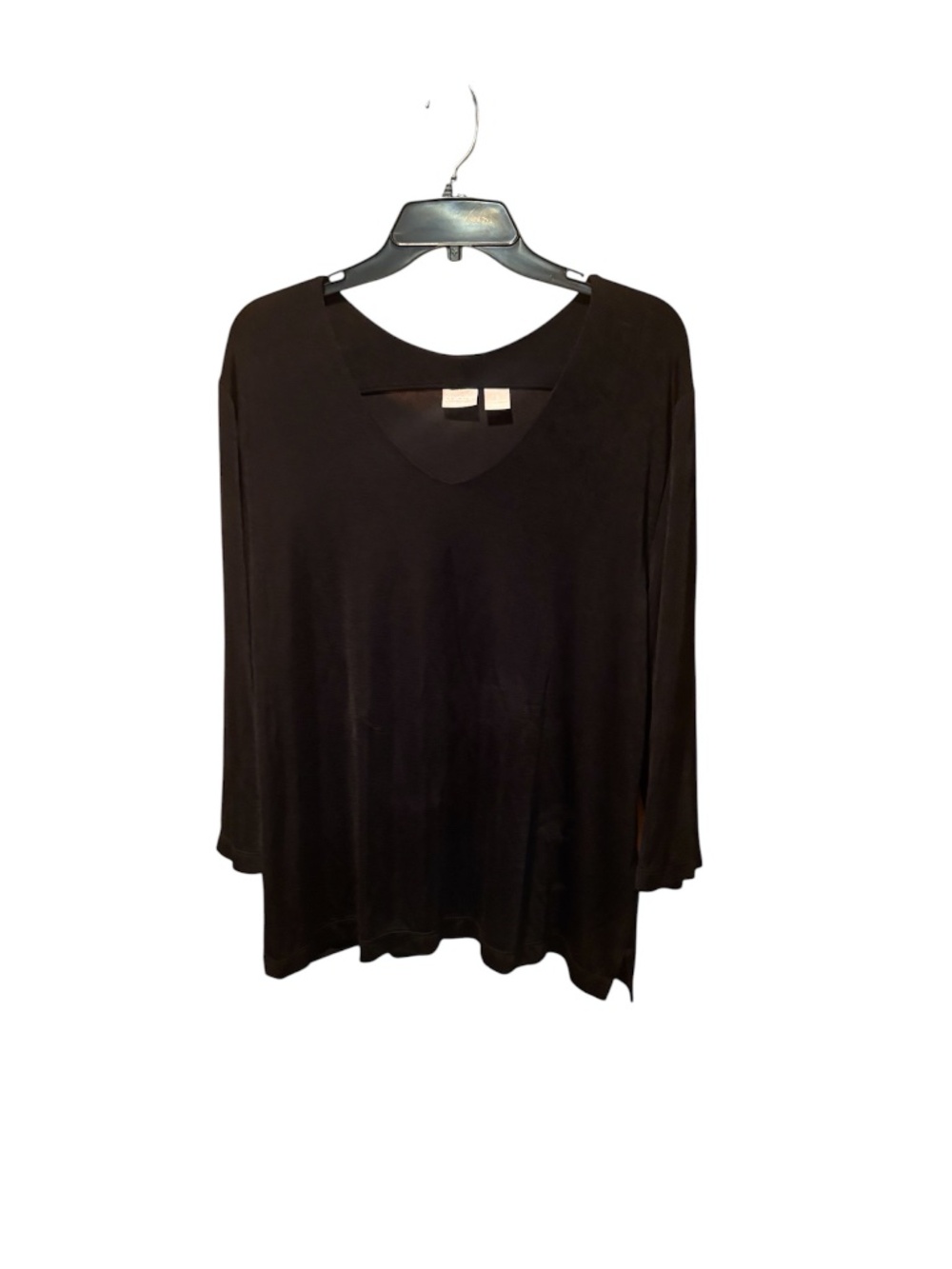 Chico's Travelers V-neck Long Sleeve Blouse in Black Size 3 US 16/18